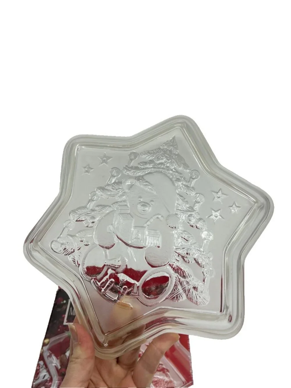 Mikasa Christmas Glass Dish Teddy Bear Star Candy Trinket Holiday Decor Vintage